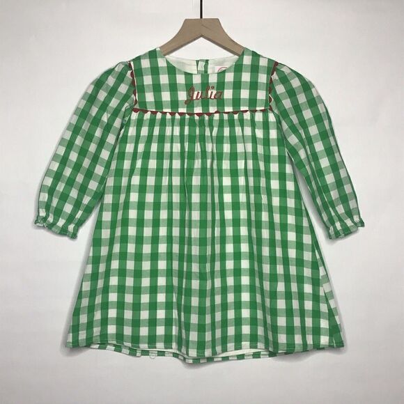 Posh Pickle Girl Boutique Dress Size 6 Green Red White Check “Julia” Monogram - Picture 1 of 8
